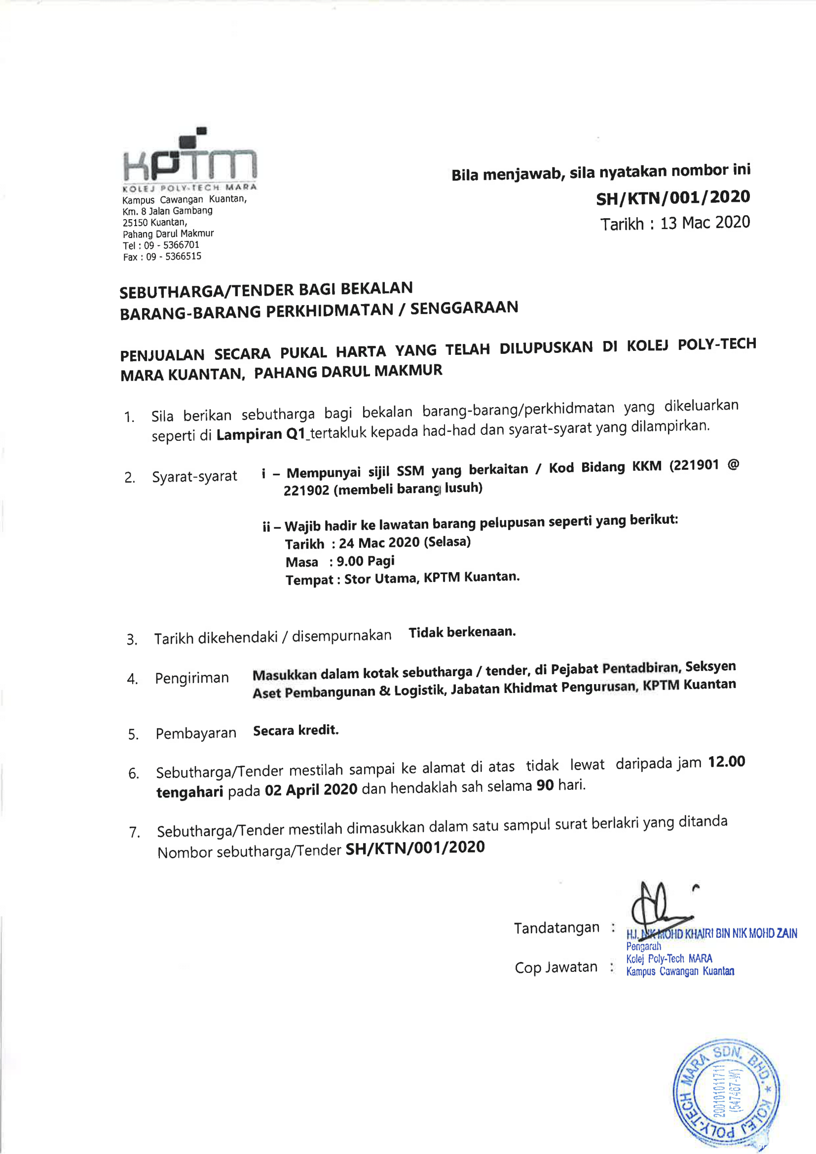 PENJUALAN SECARA PUKAL HARTA YANG TELAH DILUPUSKAN (TARIKH TUTUP :2 APRIL 2020) Image