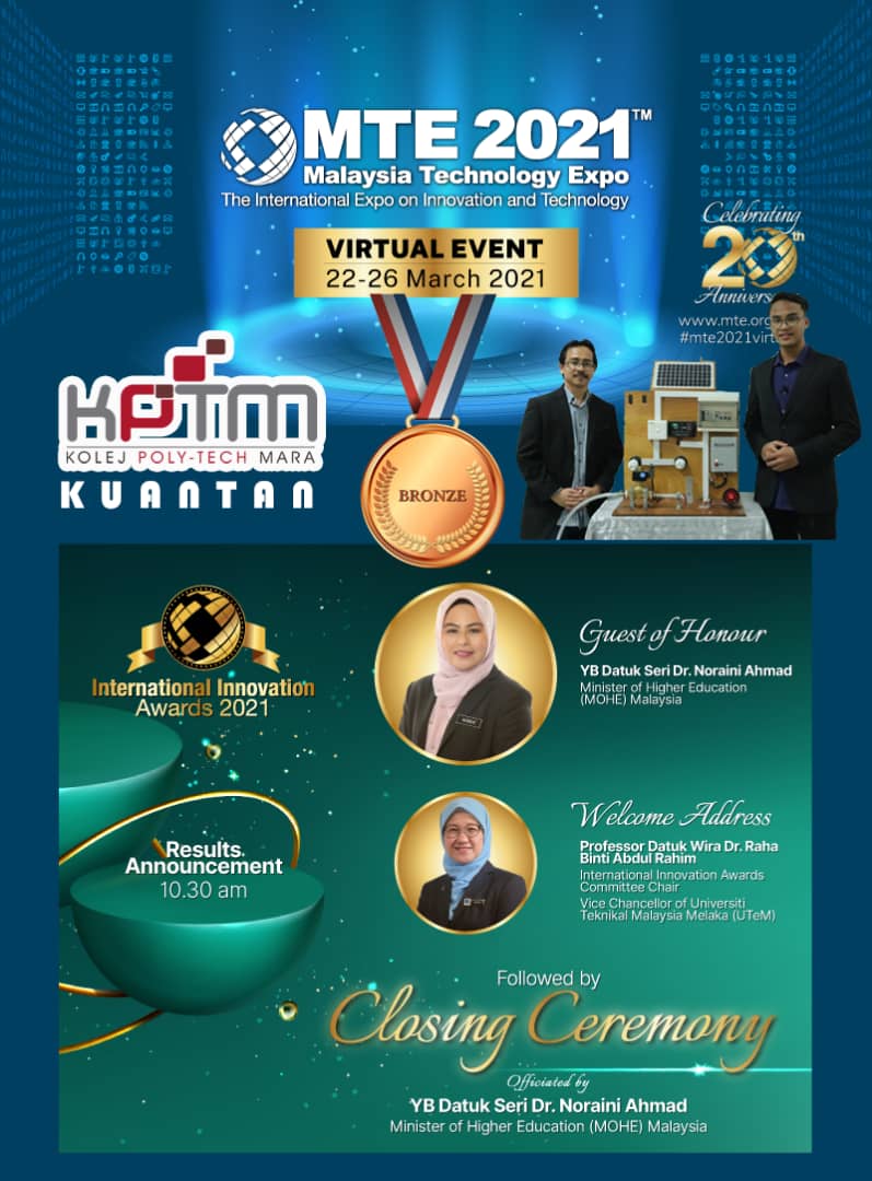 Tahniah Team KPTM Kuantan raih pingat Gangsa di International Innovation Award (2021)